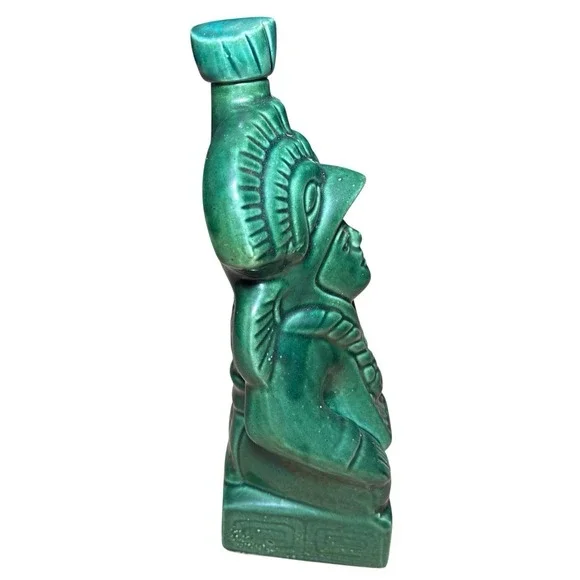Vtg Kahlua Mayan Aztec Warrior Decanter Green 6 Shot Glass Set MCM Barware Rare - Picture 6 of 16